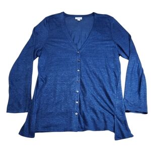 J.JILL Love Linen Women's 100% Linen Button Front VNeck Blue Cardigan Sz Large